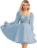 Langärmliges Tüll-Heimkehrkleid, kurzes Brautkleid, herzförmiger Ausschnitt, Spitzenapplikation, Ballkleider für Teenager, Cocktailkleid 