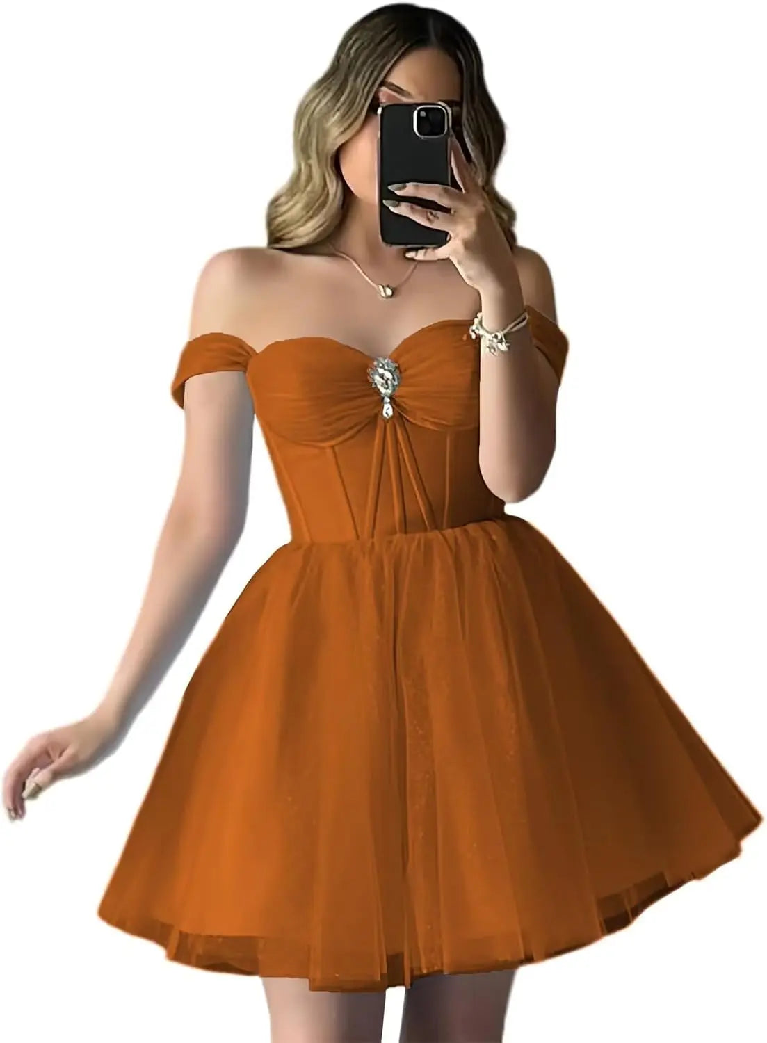 Vestidos de fiesta de tul brillante con hombros descubiertos, vestidos de fiesta cortos para adolescentes, vestido de cóctel de corte A con escote en forma de corazón y vuelo. 