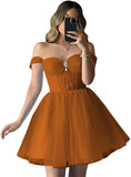 Vestidos de fiesta de tul brillante con hombros descubiertos, vestidos de fiesta cortos para adolescentes, vestido de cóctel de corte A con escote en forma de corazón y vuelo. 