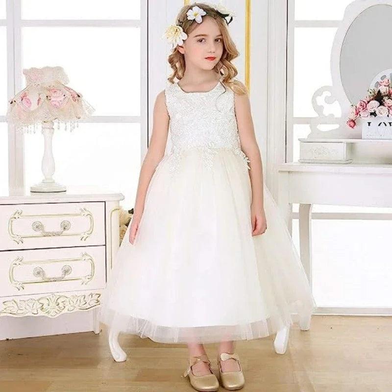 Ivory Tulle Puffy Applique With Big Bow Sleeveless For Wedding Birthday Banquet First Communion Dresses Flower Girl Dresses