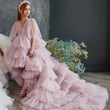 Vestidos de princesa de tul blanco y rosa con capas y cola larga de manga corta para bodas, fiestas de cumpleaños, banquetes, vestidos de niña de las flores. 
