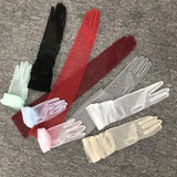 55cm Long Women Ultra Tulle Gloves Mesh Sheer Full Finger Elbow Long Gloves Vintage Sunscreen Gloves Wedding Bride Dress Mittens