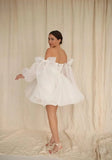 Vestidos de fiesta de organza con hombros descubiertos y lazo, de manga larga, para graduación, de corte A, formales, para cóctel o fiesta. 