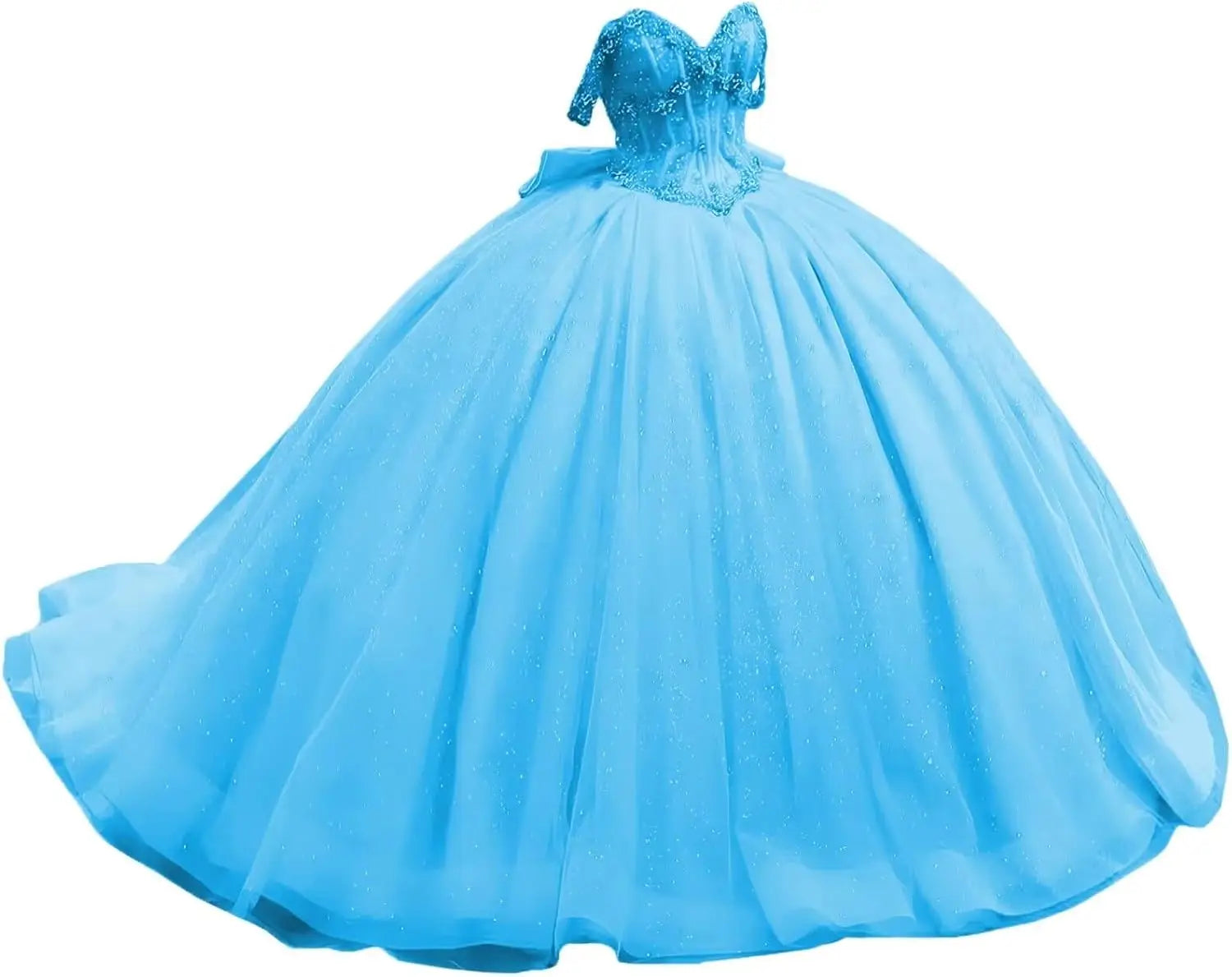 Off Shoulder Beaded Quinceanera Dresses Glitter Tulle Prom Dress Butterfly Appliques Sweet 16 Dresses with Bow