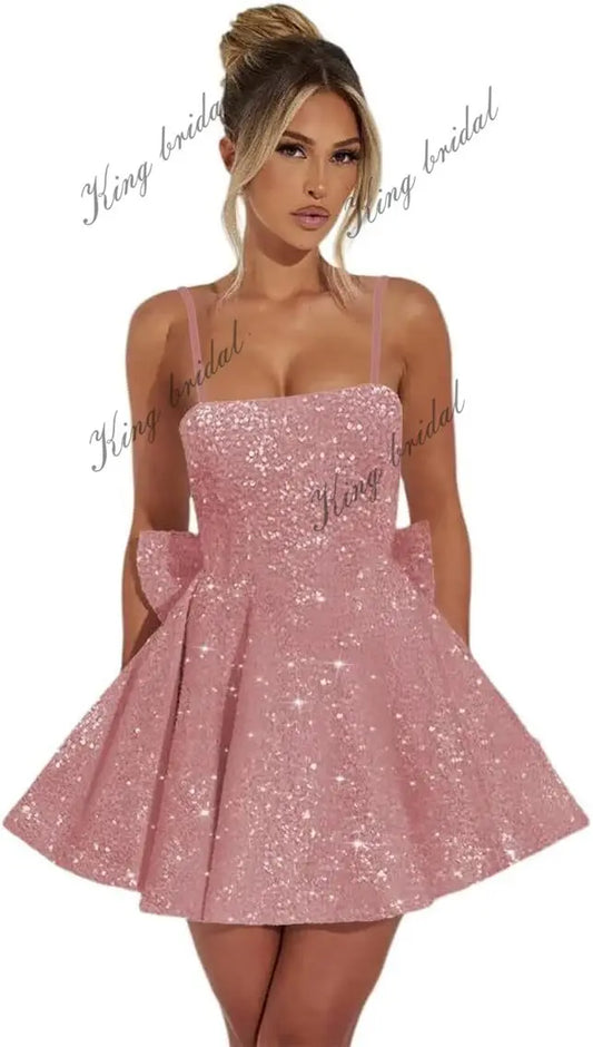 Maßgefertigte Damen-Heimkehrkleider mit quadratischem Ausschnitt und Pailletten für Teenager, A-Linie, kurzes Abschlussballkleid, Hochzeitsfeierkleid, Clubwear, Cocktailkleid 