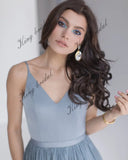 Silk blue and gray boning Chiffon wedding gown Modern wedding dress prom party dresses formal dress women elegant