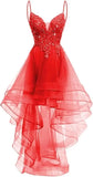 Lace Applique Homecoming Dresses 2025 High Low Spaghetti Straps Tulle Short Prom Dress for Teens Glitter Quinceanera Dress Gowns