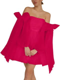 Vestidos de fiesta de organza con hombros descubiertos y lazo, de manga larga, para graduación, de corte A, formales, para cóctel o fiesta. 