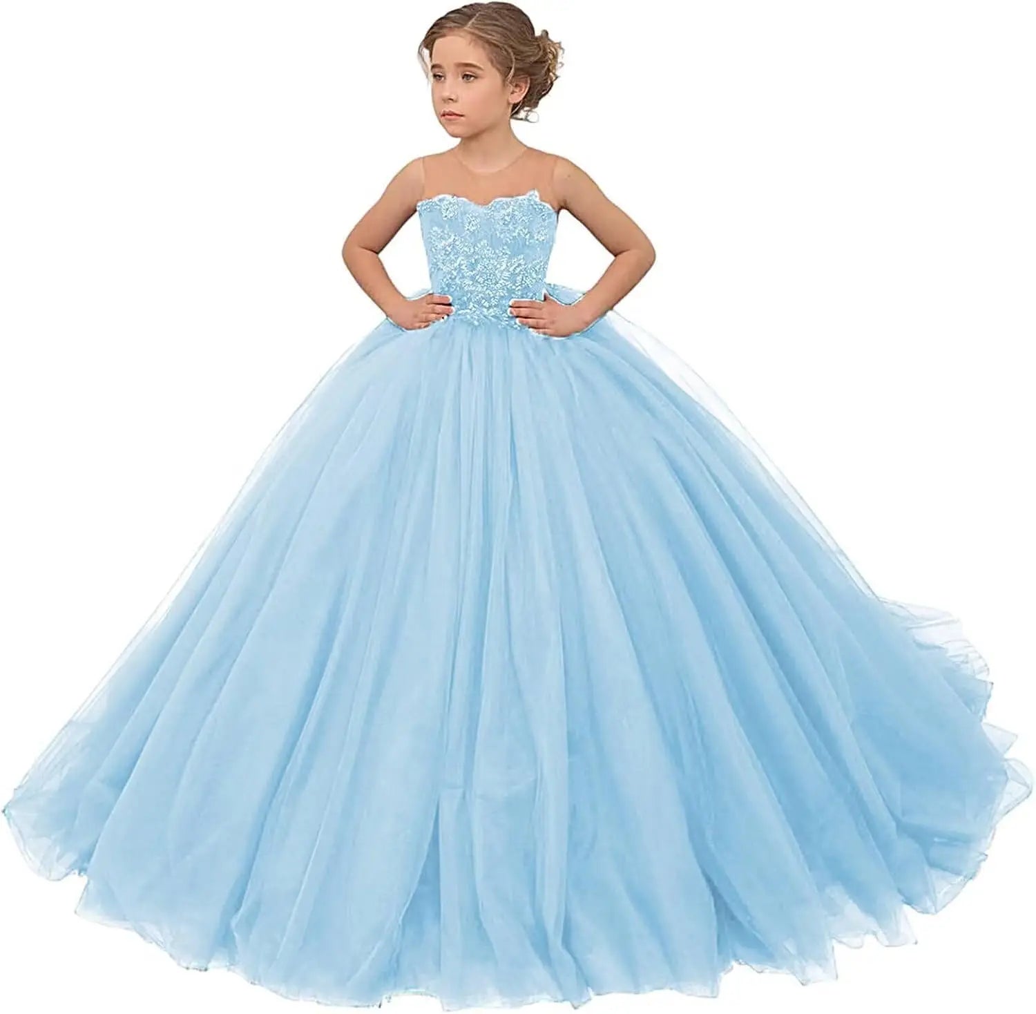 Tulle Flower Girls Dresses Lace Appliques Long Formal Princess Weddin kingbridals Tulle Flower Girls Dresses Lace Appliques Long Formal Princess Weddin kingbridals