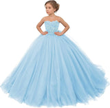 Tulle Flower Girls Dresses Lace Appliques Long Formal Princess Wedding Pageant Ball Gowns for Children