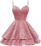 Tiered Sequin Homecoming Dresses Short for Teens 2025 Spaghetti Straps A-Line Prom Dress mini dress  party dresses