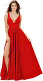 Elegant Women's Long Chiffon Bridesmaid Dresses Deep V-Neck Sleeveless Slit Formal Evening Party Gowns prom dresses