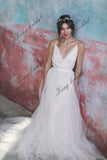 Off white Tüll Brautkleider handbesticktes Brautkleid Volles Brautkleid Spaghettiträger schlichtes Brautkleid 