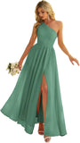 Women's One Shoulder Bridesmaid Dresses for Wedding Chiffon Side Split Reched Formal Evening Dress Sleeveless