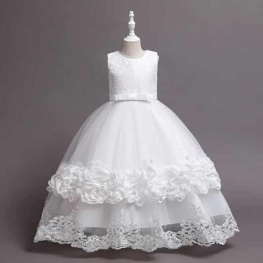 Drincess Dress Flower Girl Dresses White Tulle Appliques With Bow Sleeveless For Wedding Birthday Party Banquet Princess Gowns