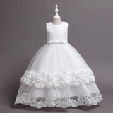 Vestido de princesa para niña de las flores, con apliques de tul blanco y lazo, sin mangas, para bodas, fiestas de cumpleaños, banquetes, vestidos de princesa. 