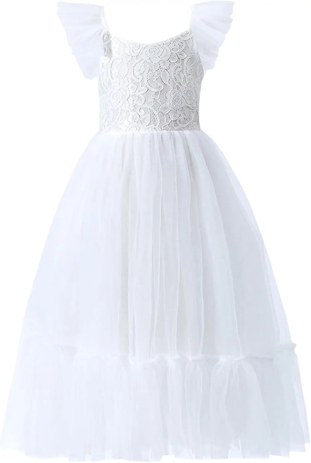 Mädchen A-Linie Gerades Tüll Tutu Kleid Binden Zurück Sommer Ärmelloses Spitzen Blumenmädchenkleid für Geburtstagsparty Prinzessinnenkleid 