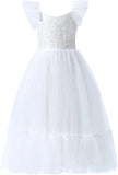 Mädchen A-Linie Gerades Tüll Tutu Kleid Binden Zurück Sommer Ärmelloses Spitzen Blumenmädchenkleid für Geburtstagsparty Prinzessinnenkleid 