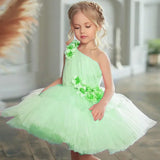 Vestidos de tul rosa con flores 3D, de un solo hombro, para bodas, fiestas de cumpleaños, banquetes, vestidos de princesa, vestidos de niña de las flores 