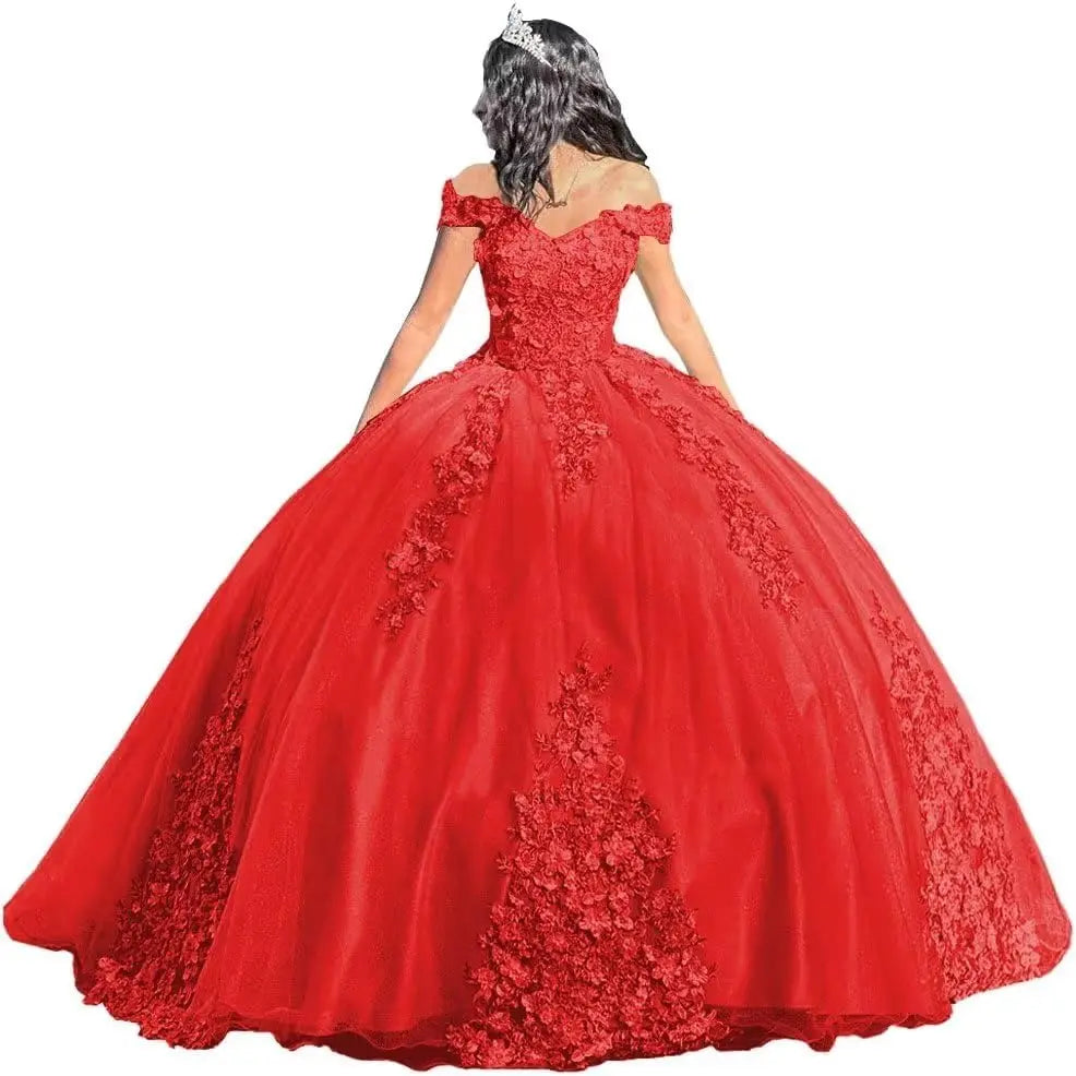 Luxury Off Shoulder Quinceanera Dresses Puffy Floral Lace Beaded Prom Dresses Sweet 15 16 Ball Gown with Train Quinceanera Gowns