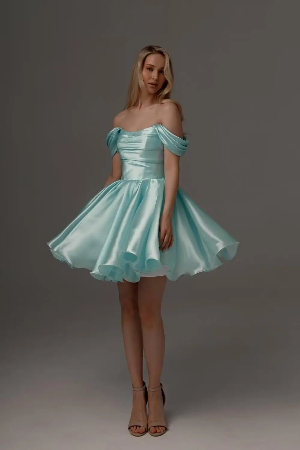 Vestidos de fiesta de satén con hombros descubiertos para mujer, corte A, cortos, plisados, sin tirantes, para boda y fiesta. 