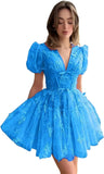 3D Butterfly Tulle Homecoming Dresses for Teens A-Line Short Sleeve Prom Cocktail Dress with Butterfly Appliques