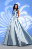 Damen A-Linie Satin Ballkleid Langes Ballkleid Gerafftes Perlenbesetztes Abendkleid Formales Partykleid mit Taschen 