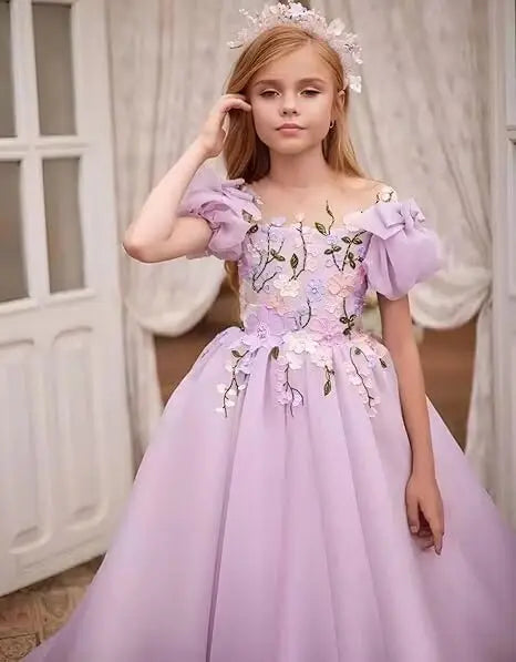 Tulle Flower Girl Dresses for Wedding Girls First Communion Dress Puff Sleeves Ball Gown girls dresses for party and wedding