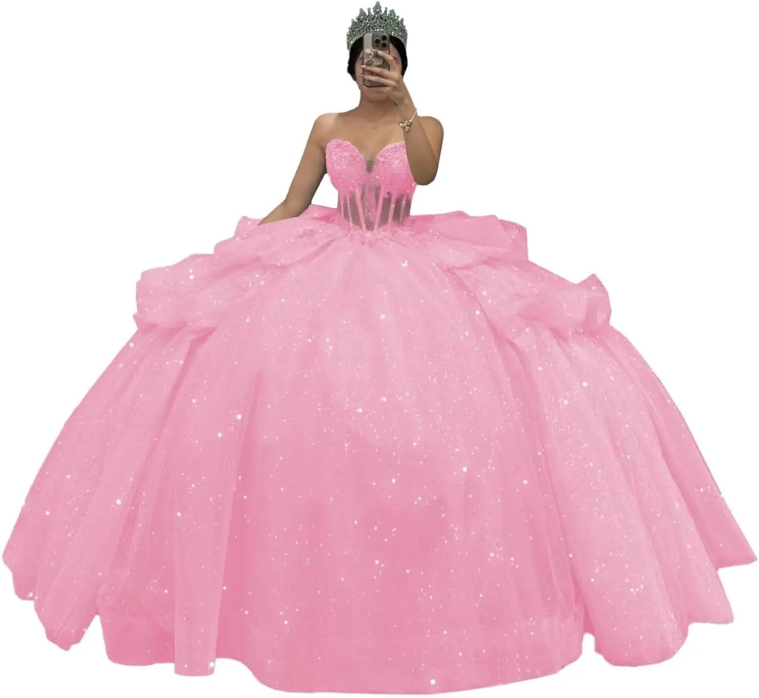 Puffy Tulle Quinceanera Dresses Ball Gown Strapless Long Sweet 16 Dress Sweetheart Sparkly Evening Gown ball gown dress