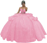Puffy Tulle Quinceanera Dresses Ball Gown Strapless Long Sweet 16 Dress Sweetheart Sparkly Evening Gown ball gown dress