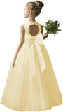Flower Girl Dresses for Wedding Puffy Satin Tulle Princess Pageant Dress for Girls Crew Neck Tulle Bow Prom Ball Gowns