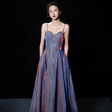 Elegant Glitter Banquet Dresses Women Fashion Spaghetti Straps Slimming Starry Sky Evening Party Dress Sexy Gown Prom Dress