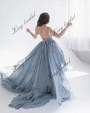Silk blue and gray boning Chiffon wedding gown Modern wedding dress prom party dresses formal dress women elegant