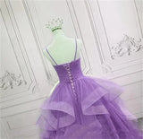 Customized V Neck Glitter Tulle Long Prom Dresses Spaghetti Straps Ball Gown For Women Puffy Tiered Formal Evening Party Dresses
