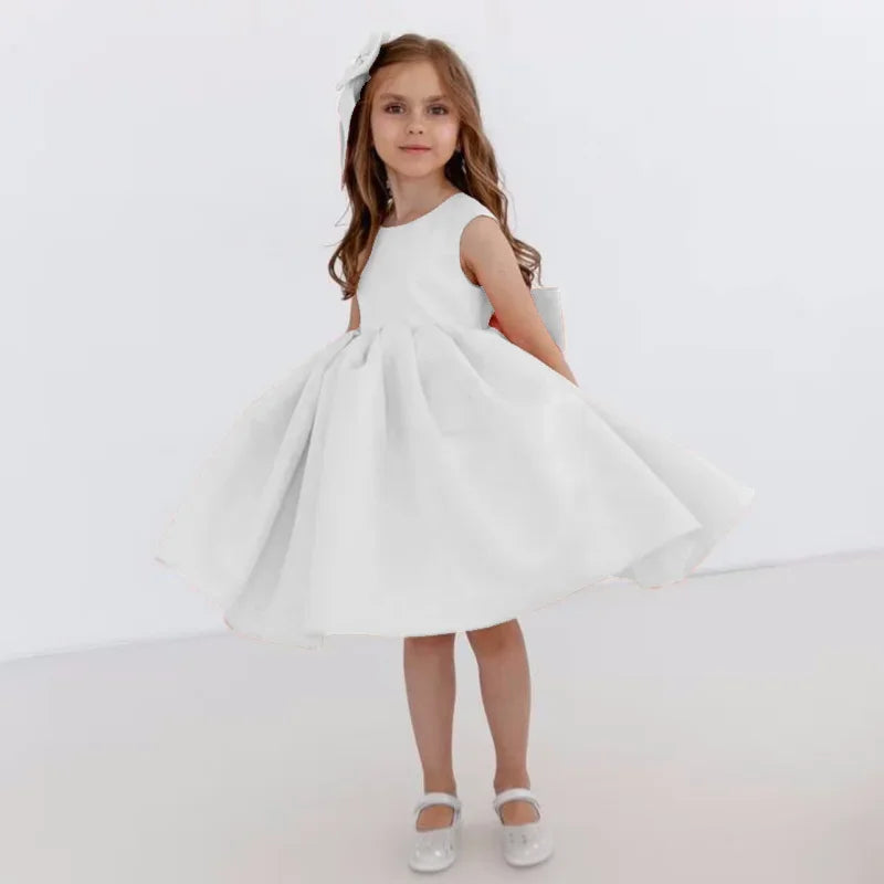 Prinzessin Kleid Blumenmädchen Kleider Orange Satin mit Schleife ärmellos für Hochzeit Geburtstag Party Erstkommunion Kleider 