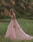 Vestido de novia con corsé ruborizado, corte A, romántico, de tul, para fiesta, sencillo. 