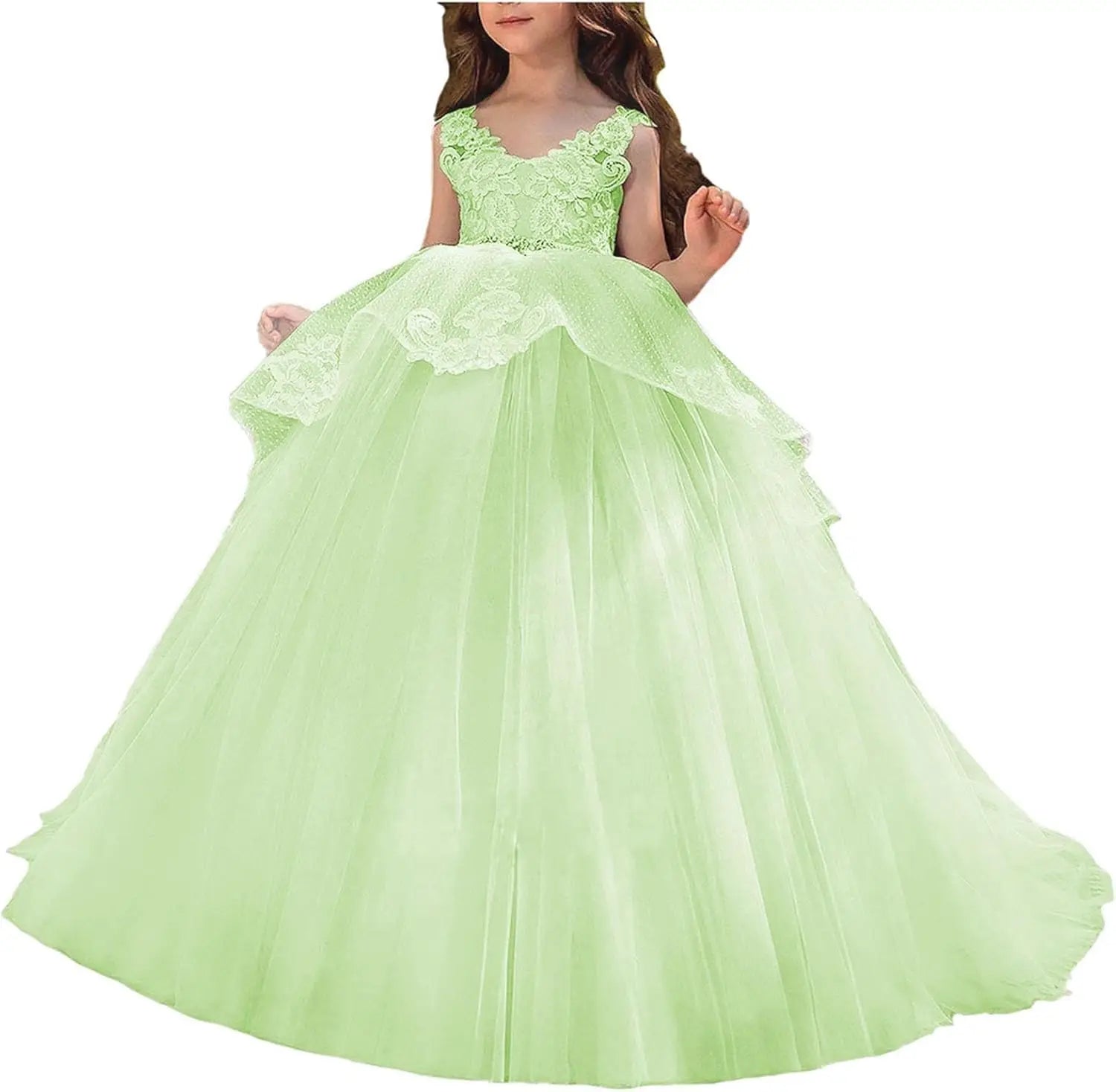 Vestido de niña de flores de tul con apliques de princesa, falda de tul abullonada, vestidos sin mangas para desfiles infantiles, vestidos de baile 