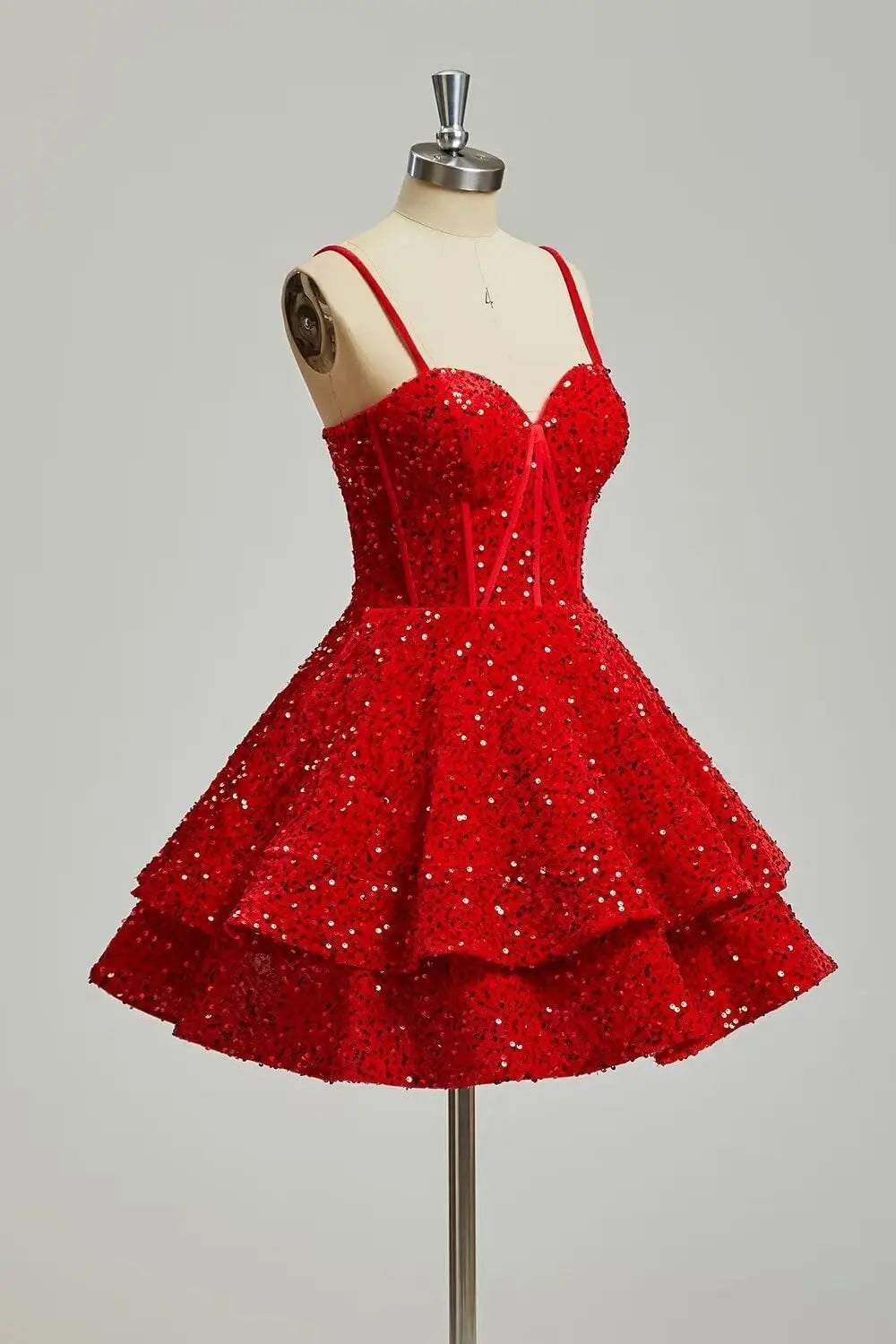 Vestidos de fiesta de graduación con lentejuelas brillantes para adolescentes, tirantes finos, corsé, vestido de cóctel con capas brillantes 