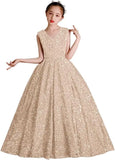 Vestidos de desfile con lentejuelas y cuello en V para niñas, vestidos de baile brillantes para niñas de las flores, vestidos de princesa para niñas pequeñas, vestido de comunión 
