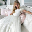 White Tulle Pearls With Bow Feather Sleeveless For Wedding Birthday Party Holy Communion Gowns Customized Flower Girl Dresses
