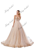 Kristalle besticktes Hochzeitskleid A-Linie Spitze rückenfreies nacktes Brautkleid Individuelle Hochzeitskleider schlichtes Hochzeitskleid 