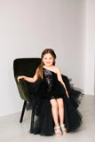 One Shoulder Sequin Pagent Dresses Girls Tulle Ball Gown Layered High Low Flower Girl Dress for Wedding princess dress