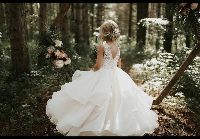 Blumenmädchenkleid Elfenbein Perlen Spitze Satin Tüll Organza Prinzessin Bodenlang Mädchen Ballkleid Kleid Prinzessinnenkleid 