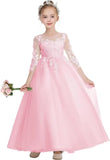 Elegantes Blumenmädchenkleid aus Tüll in A-Linie mit Applikationen, Erstkommunionkleider mit Ärmeln, Festzugs-Prinzessinnen-Partykleider 