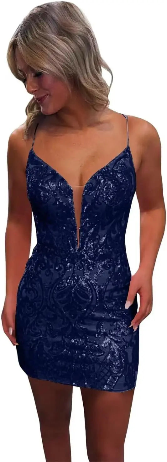 Vestidos de fiesta ajustados con lentejuelas brillantes y sexys para adolescentes, vestidos cortos de encaje con purpurina para fiesta de graduación, vestido de cóctel sin espalda para mujer, vestido de club 