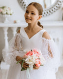 Tüll Schleife Perle Blumenmädchen Kleider Tutu Tüll Satin Junior Brautjungfer Baby Festzug Kleid für Mädchen Ballkleid Party und Hochzeit 