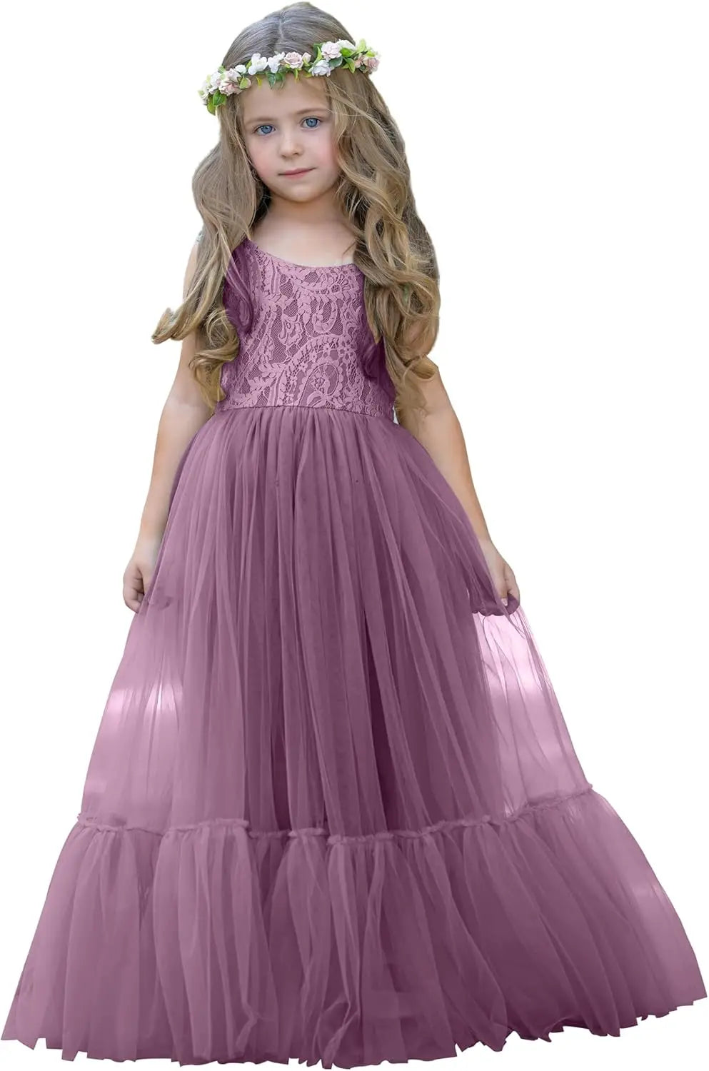 Blumenmädchenkleid Spitze/Tüll Boho Kleinkindkleider Rüschenmädchenkleid für Hochzeit Gartenparty Kommunion Strand Prinzessinnenkleid 