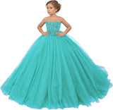 Tulle Flower Girls Dresses Lace Appliques Long Formal Princess Wedding Pageant Ball Gowns for Children