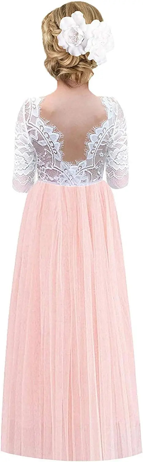 Vestido de tul con tutú recto de corte A con espalda de encaje y rosas para niña, vestido de fiesta para niña de las flores, vestidos para niñas para fiestas y bodas, vestidos de dama de honor 