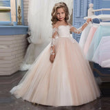 Vestido de tul rosa claro con apliques blancos y manga larga para boda, fiesta de cumpleaños, comunión, personalizado, para niña de las flores 